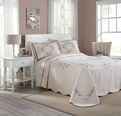 Modern Heirloom Collection Angela Cotton Filled Bedspread, King, 120 by 118-Inch