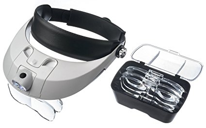 Head Mount Magnifier with Detachable LED Head Lamp - Cefrank Handsfree Jeweler Magnifier Magnifying Glass Loupe (Bi-LENS)