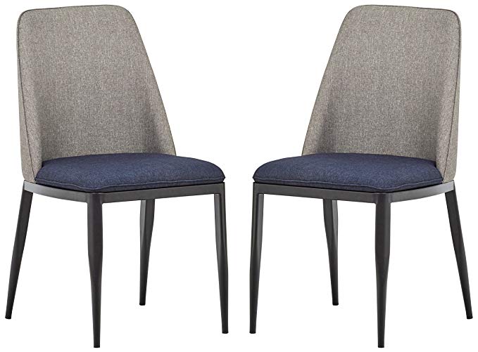 Rivet Roger Set of 2 Mid-Century Modern 2-Tone Accent Dining Room Kitchen Chairs, 34.8 Inch Height, Grey and Navy Blue