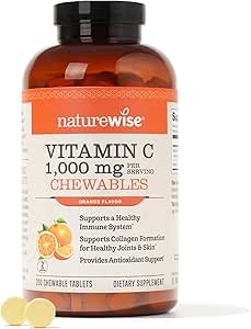 NatureWise Vitamin C 1000mg Chewable Tablet Supplement - Support for Healthy Immune System & Collagen Synthesis - Vegan, Non-GMO, Soy & Gluten Free, Orange Flavor - 200 Count[100 Days Supply]