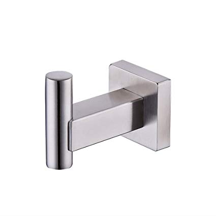 KES SUS 304 Stainless Steel Coat Hook Single Towel/Robe Clothes Hook for Bath Kitchen Garage Heavy Duty Contemporary SQUARE Style Wall Mounted, Brushed Finish, A2260-2