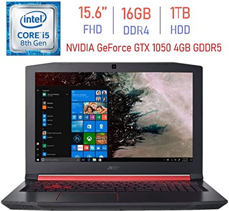 Acer Nitro 5 Gaming AN515 15.6-inch FHD(1920x1080) IPS Laptop PC, 8th Gen Intel i5-8300H (Up to 4.0GHz), NVIDIA GeForce GTX 1050 4GB GDDR5, 16GB DDR4, 1TB HDD, Backlit Keyboard, Bluetooth, Windows 10