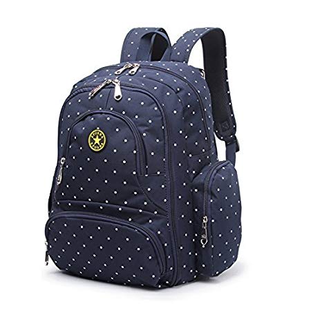 T-Bags Mommy And Baby Polka Dot Blue Backpack Diaper Bag With Changing Mat And Bottle Pouch,Stroller Hook