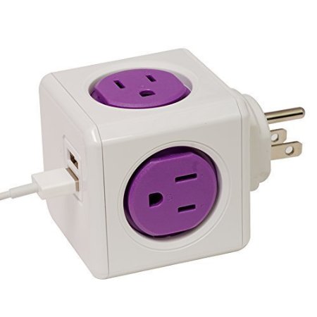 PowerCube Dual USB Port Rewirable Wall Adapter Power Strip with 4 Plus Sockets Orchid Purple
