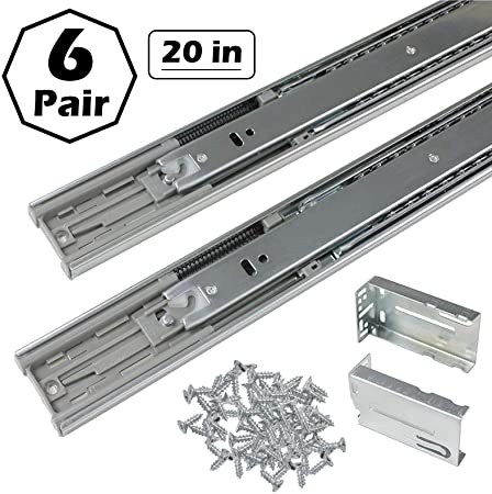Gobrico 20-Inch Full Extension Telescopic Side/Rear Mount Drawer Slides with Brackets Soft Closing Ball Bearing Drawer Runners,6Pairs(12pcs)