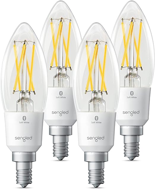 Sengled Smart Light Bulb, E12 Smart Bulb, S1 Auto Pairing with Alexa Devices, Candelabra Light Bulbs, Smart Chandelier Light Bulbs That Work with Alexa, 45W Equivalent, Warm Light Bulbs, 4-Pack