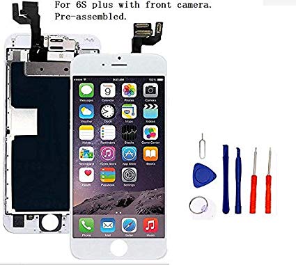 Screen Replacement Compatible with iPhone 6S Plus Full Assembly - LCD 3D Touch Display Digitizer with Ear Speaker, Sensors and Front Camera, Fit Compatible with All iPhone 6S Plus (White)