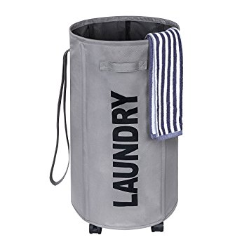 WOWLIVE Rolling Laundry Hamper with Wheels Round Tall Collapsible Laundry Basket Sorter Waterproof Baby Room Corner Organizer and Storage (Gray)
