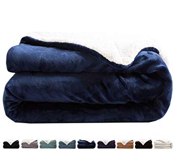 LIANLAM Sherpa Fleece Blanket King Size Dual Sided Blanket Super Soft and Warm Fuzzy Plush Cozy Luxury Big Bed Blankets Microfiber (Royal Blue, 104"x90")