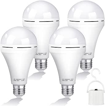 Rechargeable Emergency LED Light Bulb White Light Bulbs 6500k Battery Backup for Power Failure with Hook E27 Base for Camping Outdoor Activity Power Outage (8 Pieces,12 Watt)