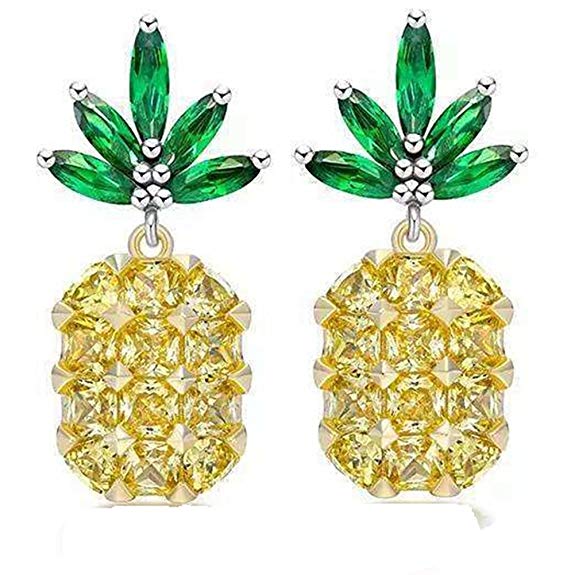 JAJAFOOK Women Luxury 925 Sterling Silver Earrings Studs,Gold Tone Pineapple Crystal Pierced Stud Earrings