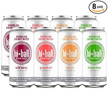 Hiball Energy 4 Flavor Sparkling Energy Water Variety Pack, Zero Sugar and Zero Calorie Energy Drink, 16 Fluid Ounce Cans, Pack of 8