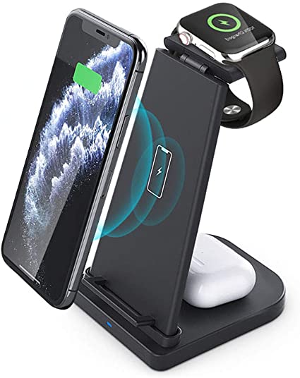 Wireless Charger,Senwow 3 in 1 Qi-Certified Portable Fast Wireless Charging Station for Phone 12/12Pro/11/11Pro Max/Watch/Airpods Pro/Samsung Galaxy （with QC3.0 Adapter）