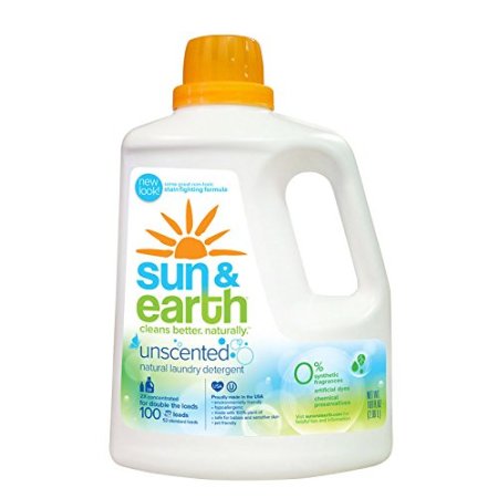 Sun & Earth 2X Concentrated Natural Laundry Detergent, Unscented, 100 Fluid Ounce (Packaging may vary)