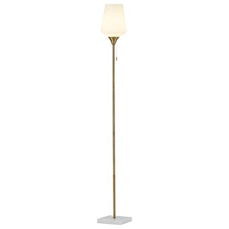 Rivet Harper Mid-Century Marble and Brass Floor Lamp, 71" H, with Bulb,