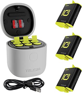 TELESIN 3-Pack Batteries and Allin Box USB Charger for GoPro Hero 10 Hero 9 Black, with High Speed USB 3.0 SD Card Reader Function Waterproof Storage Carry Case Replacement Battery Charger Kit for Go Pro 10 9