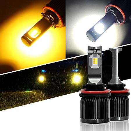 RCP H8 H9 H11 Fog Light Daytime Running Light Yellow and White LED Fog Bulb 3000k and 6000k, 1 Pair