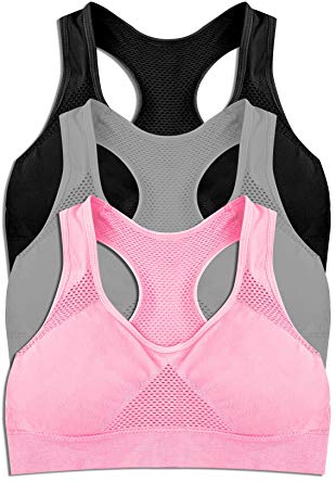 3-Pack Women's Seamless Wireless Racerback Cooling Comfort Bra with Removable Pads