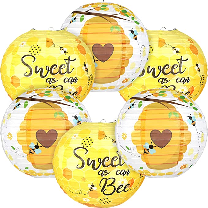 6 Pieces Bumble Honey Bee Paper Lanterns Party Hanging Decoration Sweet as Can Bee Decorative Honeycomb Round Lanterns for Bee Themed Baby Shower Birthday Gender Reveal Bridal Shower Party Supplies