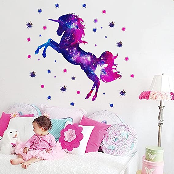SDC Brand 3D Stickers Unicorn Wall Stickers for Girls and Boys Bedroom Decor - 3D Wall Decals, Galaxy Wallpaper Stick and Peel & Galaxy Room Decal & Decoration for Kids