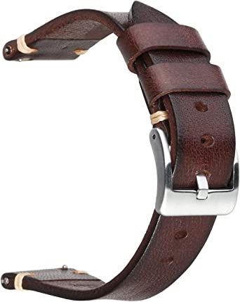 Berfine Retro Handmade Watch Band, Quick Release Vintage Leather Watch Strap Replacement,Choice of Width-18mm 20mm 22mm 24mm or 26mm