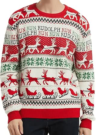 Men's Christmas Rudolph Reindeer Holiday Festive Knitted Sweater Cardigan Cute Ugly Pullover Jumper