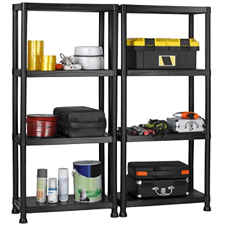 VonHaus 4 Tier Garage Shelving Unit with Wall Brackets (Pack of 2) - Heavy Duty Black Plastic Interlocking Utility Storage Shelves - Each Unit: 52 x 24 x 12 inches