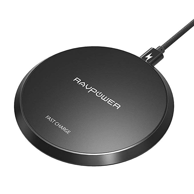 RAVPower Upgraded Wireless Charger Qi-Certified Charging Pad 10W Fast Charge for Galaxy S9/ S9 / S8/ S8 / S7, 5W Qi Charger for iPhone XS Max/XR/XS/X with All Qi-Enabled Devices (Adapter Not Included)