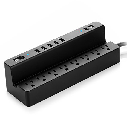 Power Strip BESTEK 8-Outlet Surge Protector 1700 Joules with 5-Port 40W Desktop USB Charging Station