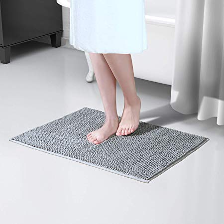 Lifewit Non-slip 61 x 43cm Chenille Bath Mat, Easy to Clean Bathroom Mats, Soft Microfiber Shower Rug, Grey