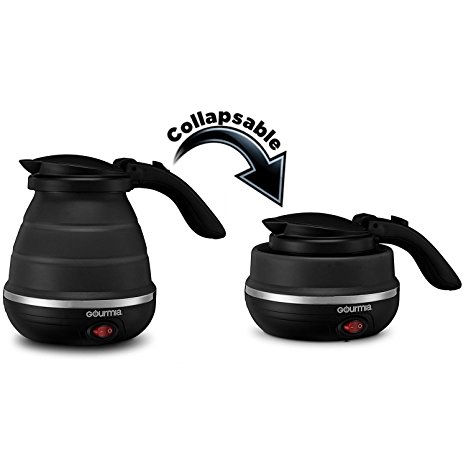 Gourmia GK320B Travel Foldable Electric Kettle - Dual Voltage - Food Grade Silicone, Collapses for Easy & Convenient Storage, Boil Dry Protection, .5 Quart - Black