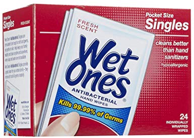 Wet Ones Singles Antibacterial Cleansing Wipes - 1 Box of 24 Singles