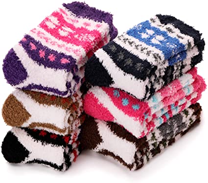 Womens Fuzzy Socks Fleece Fluffy Cabin Plush Warm Sleep Soft Cozy Winter Adult Stocking Stuffers Christmas Slipper Socks 6 Pairs