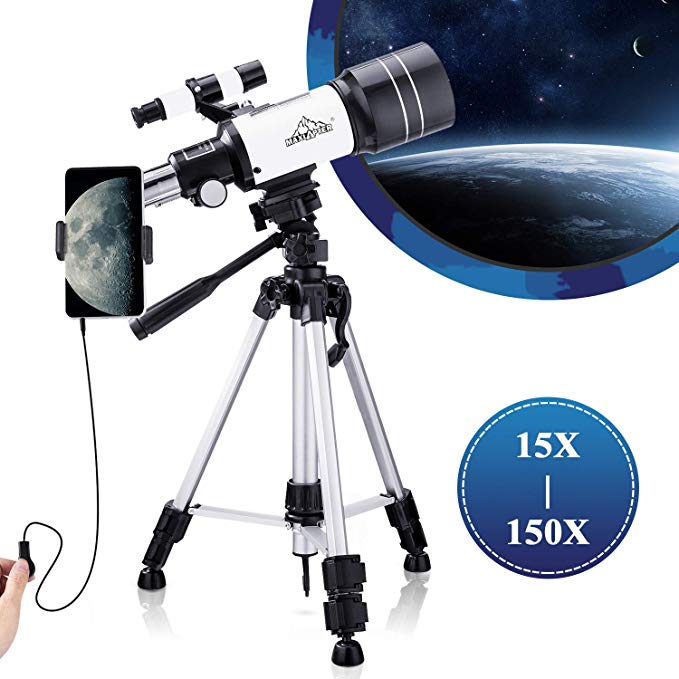 MAXLAPTER Telescope for Kids Astronomy Beginners, 150X Portable Travel Scope 300/70 HD Large View Refractor with Camera Wire Shutter, Smartphone Adapter and Backpack, Fit for Stargazing,Bird Watching