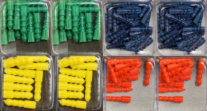 Pack of 200 Plastic Anchors, Assorted Colors, 1" Long, Assorted Thickness