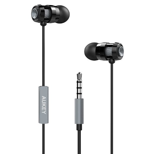 AUKEY High Performance In-Ear Headphone Earbuds with In-line Mic / Metal Housing / Mic Control for Smartphone, tablet, PC, MP3, Computer, and Other Devices with 3.5 mm Audio Output-Space Gray