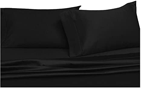 Royal Hotel Cotton Sheets, 4PC Bed Sheet Set, 100% Cotton, 300 Thread Count, Sateen Solid, Deep Pocket - Black - Queen Size