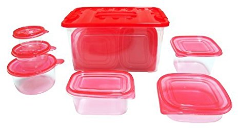 54 Piece Plastic Food Container Set - 27 Plastic Storage Containers with Air Tight Lids (Red)