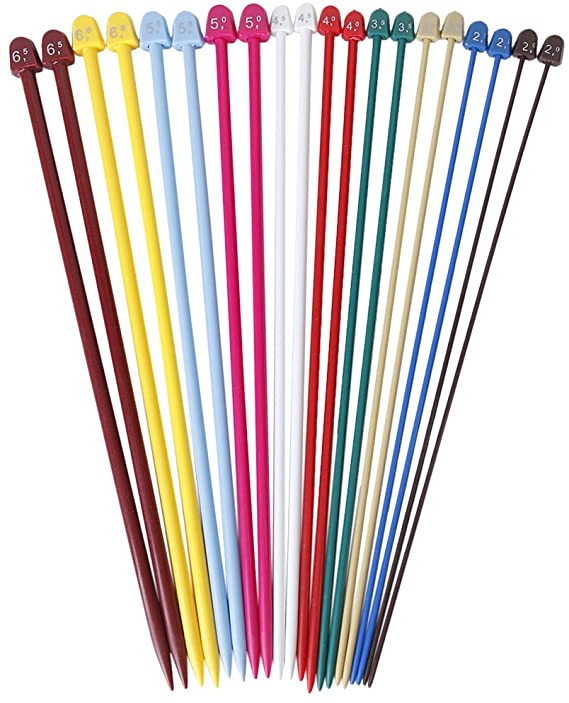 20pcs 10 Sizes Multicolor Plastic Knitting Needles Single Pointed Needles