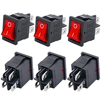Twidec/6Pcs Rocker Switch AC 6A/125V 10A/250V DPST 4 Pins 2 Position ON/Off Red LED Light Illuminated Boat Rocker Switch Toggle（Quality Assurance for 1 Years）KCD1-4-201N-R