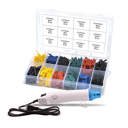 AFA (Approved for Automotive) Heat Gun & Shrink Tube Kit - 620 Pieces w/Color and Size Variety