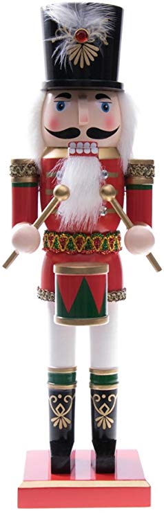 Clever Creations Traditional Soldier Drummer Nutcracker Hat and Drum | Red Uniform | Perfect for Any Collection | Festive Christmas Decor | Perfect for Shelves & Tables | 100% Wood | 14" Tall