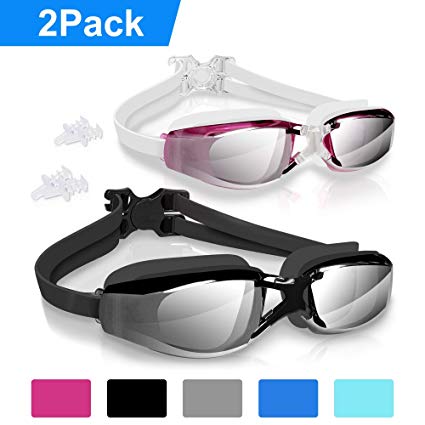 arteesol Swim Goggles, Anti Fog Swimming Goggles Crystal Clear 180° Panoramic Vision Mirrored with 100% UV Protective Coating with Protective Case and Earplug for Adults and Kids