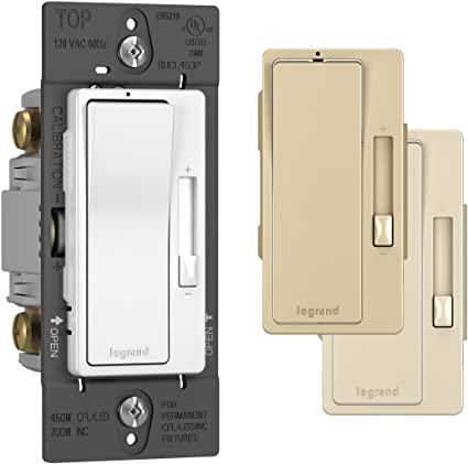 Legrand radiant Dimmer Light Switch, for Dimmable LED Lights, 450W LED and CFL Bulbs - 700W Incandescent & Halogen, Tri Color, RHCL453PTCCCV6