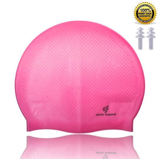 Swim Cap with Ear Plugs - Silicone Swimming Hat, Waterproof, Highly Elastic & Durability