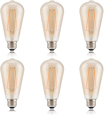 FOXLUX LED Bulbs - 2W ST64 Vintage Edison Light Bulb, 2200K LED Lighting Bulbs, E26 Standard Base Bulbs (6 Pack)