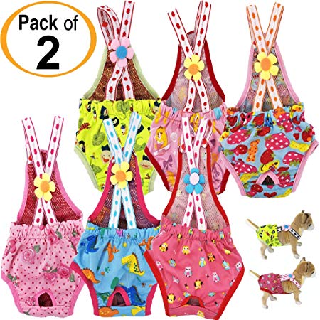 FunnyDogClothes Dog Diapers Sanitary Pants Washable Reusable with Suspenders Stay On Female for Small Pet
