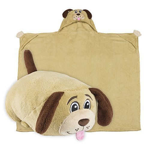 Comfy Critters Kids Huggable Hooded Blanket - The Perfect Playmate For Your Child - Snuggle Up In A Plush Hoodie Blanket or Transform It Into An Animal Shaped Pillow (Brown, Dog)