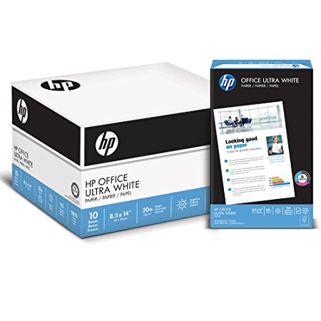 HP Paper, Office Ultra White, 20lb, 8.5 x 14, Legal , 92 Bright, 5,000 Sheets / 10 Ream Case, Made In The USA