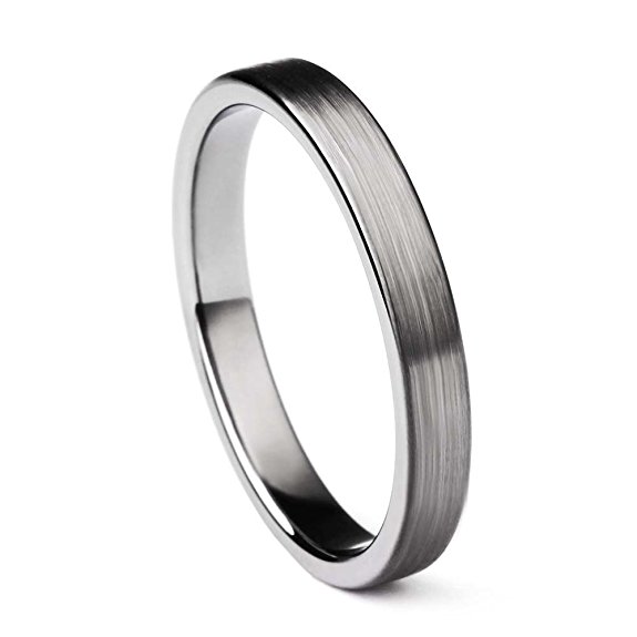 3 MM Tungsten Satin Men's Wedding Band Ring with Beveled Edges Size 4 - 15
